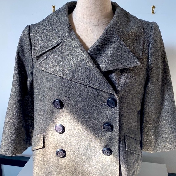 Double Breasted Wool Blend Jacket w/ Metallic Threads - Picture 5 of 9